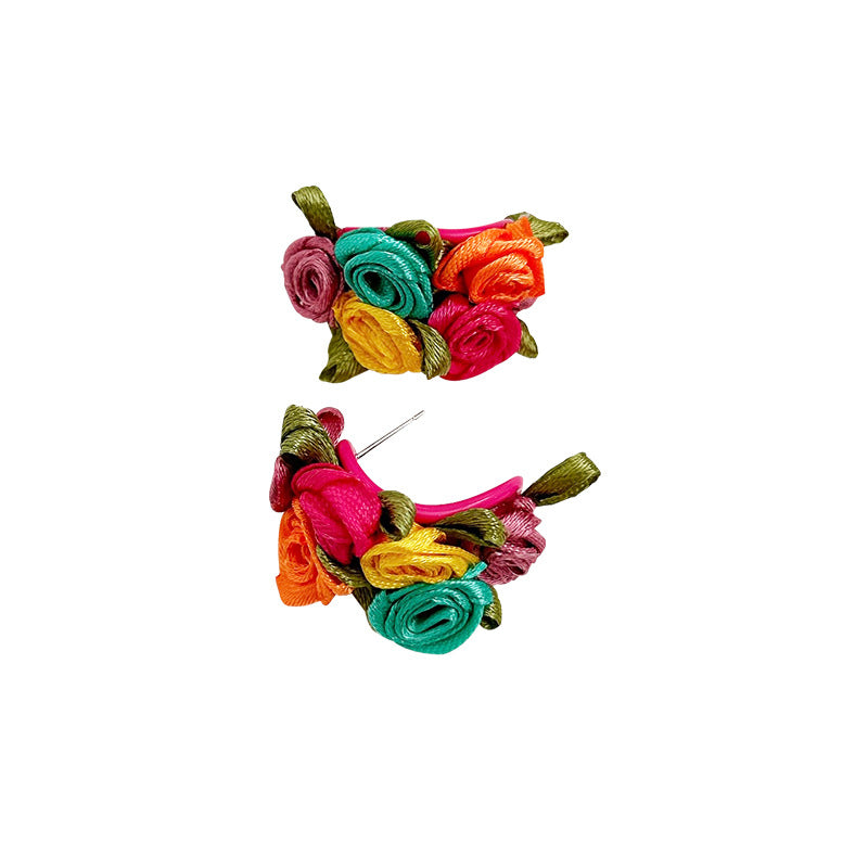 Wholesale Colorful C Shape Flowers Resin Earrings